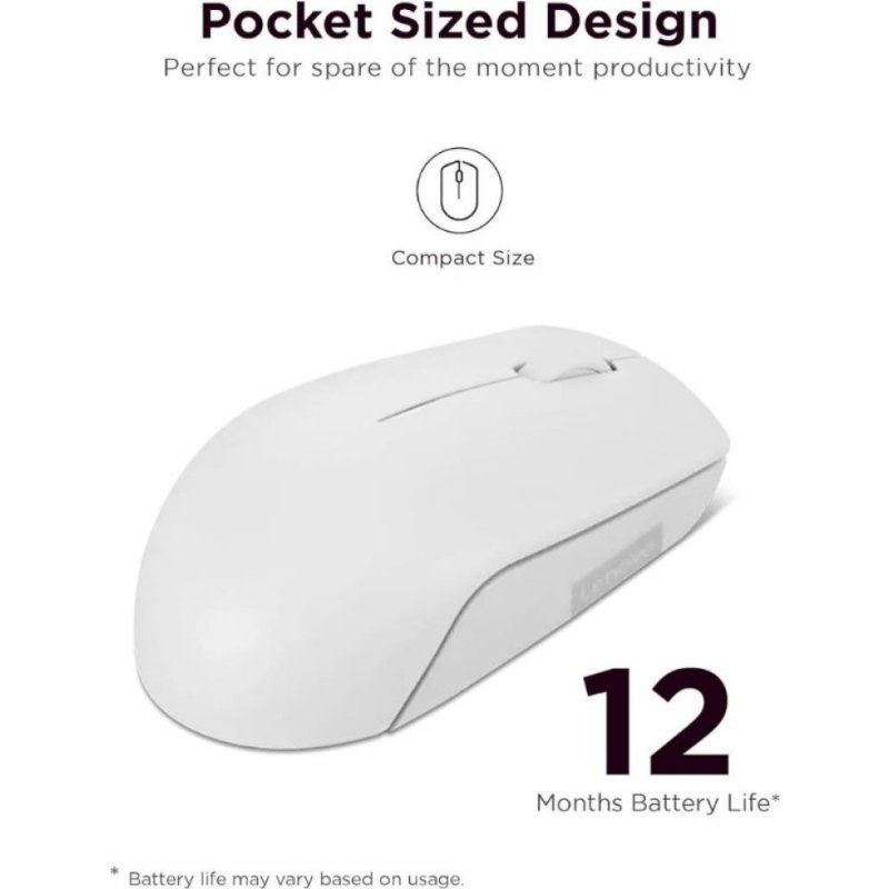 Lenovo 300 Kablosuz / Wireless Compact Mouse, Bulut Gri