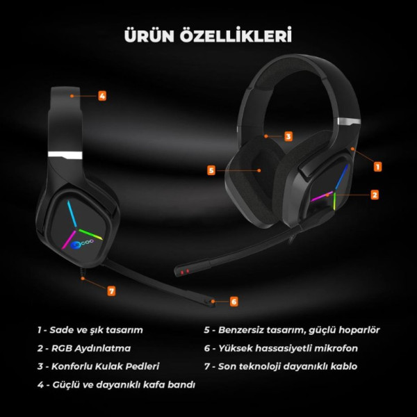Lenovo Lecoo HT406 RGB 3.5mm/USB Kablolu Kulak Üstü Oyuncu Kulaklığı