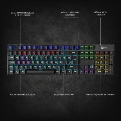 Lenovo Lecoo KG1101 RGB Blue Switch Kablolu Mekanik Oyuncu Klavyesi