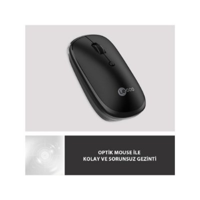 Lenovo Lecoo WS209 Siyah Şarjlı Sessiz Ergonomik Optik Kablosuz Mouse Teşhir