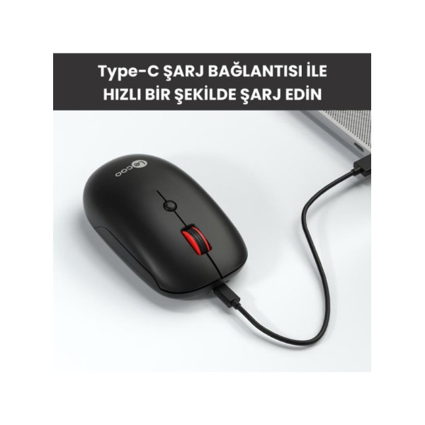 Lenovo lecoo WS211 Siyah Şarjlı Sessiz Ergonomik Optik Kablosuz Mouse Teşhir