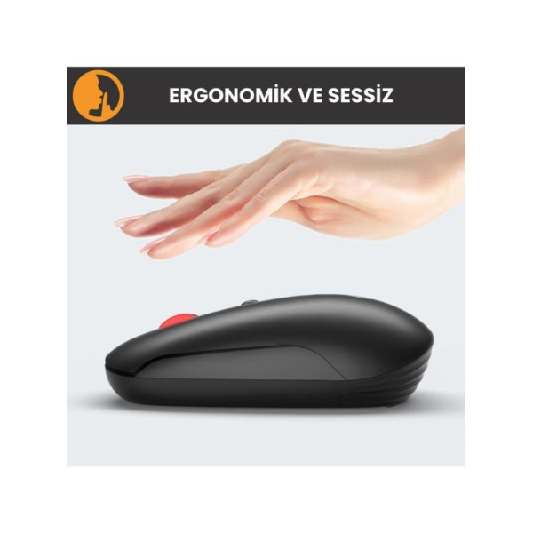 Lenovo lecoo WS211 Siyah Şarjlı Sessiz Ergonomik Optik Kablosuz Mouse Teşhir