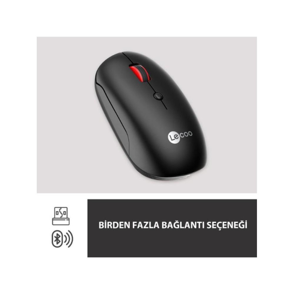 Lenovo lecoo WS211 Siyah Şarjlı Sessiz Ergonomik Optik Kablosuz Mouse Teşhir