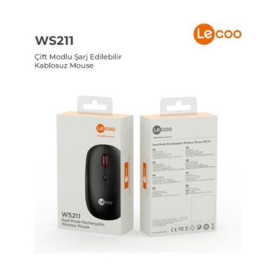 Lenovo lecoo WS211 Siyah Şarjlı Sessiz Ergonomik Optik Kablosuz Mouse Teşhir