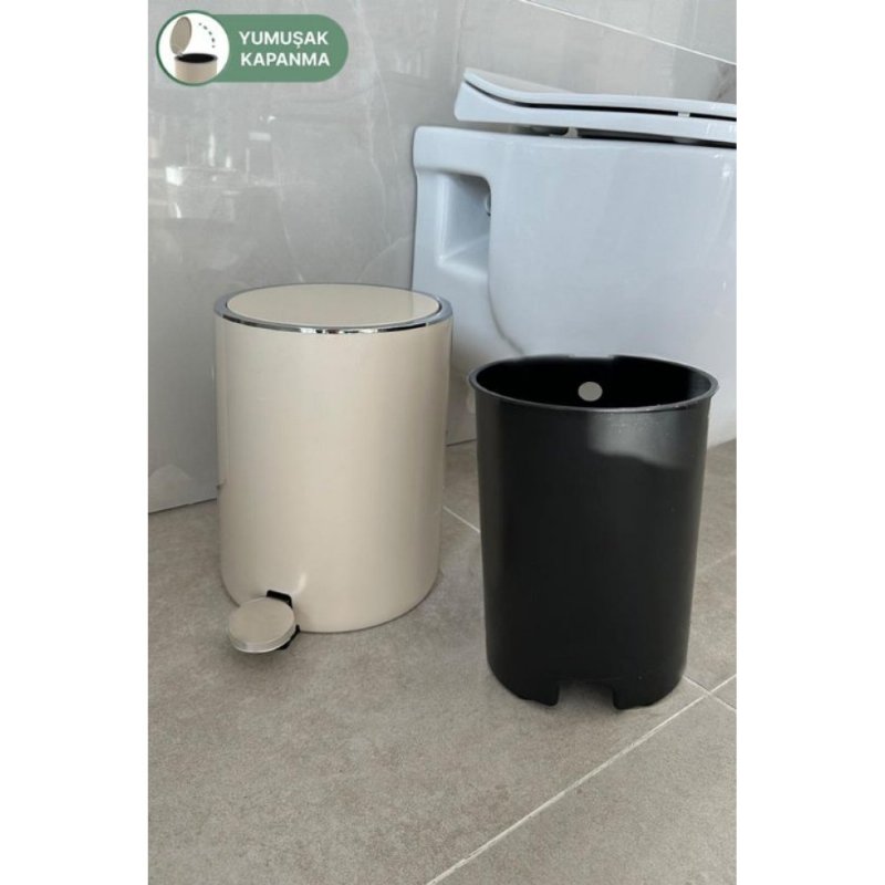 Prima Nova Lenox 5 Lt Pedallı Banyo Mutfak Ofis Çöp Kovası - Bej Outlet