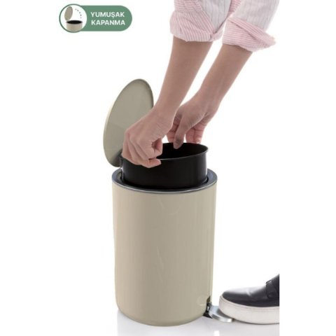 Prima Nova Lenox 5 Lt Pedallı Banyo Mutfak Ofis Çöp Kovası - Bej Outlet