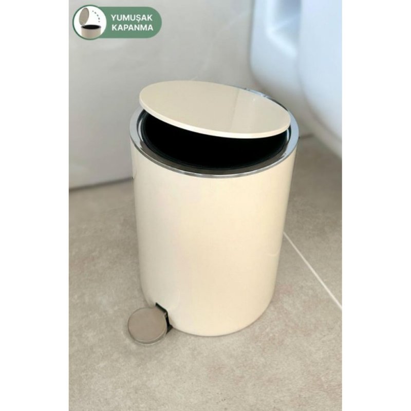 Prima Nova Lenox 5 Lt Pedallı Banyo Mutfak Ofis Çöp Kovası - Bej Outlet