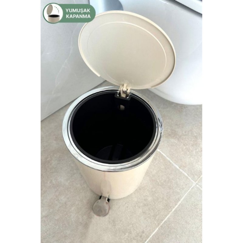 Prima Nova Lenox 5 Lt Pedallı Banyo Mutfak Ofis Çöp Kovası - Bej Outlet
