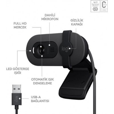 Logitech Brio 100 Siyah Full HD 1080P Mikrofonlu Webcam