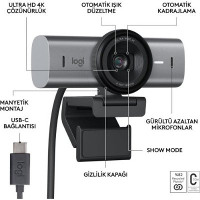 Logitech MX Brio Grafit 4K Ultra HD Mikrofonlu Webcam - Outlet