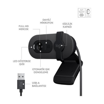 Logitech Brio 100 Siyah Full HD 1080P Mikrofonlu Webcam Teşhir