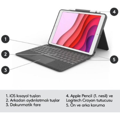 LOGITECH COMBO TOUCH DOKUNMATİK PANELLİ KLAVYELİ KILIF GRİ IPAD PRO 12.9 INC 5. GEN. 920-010186