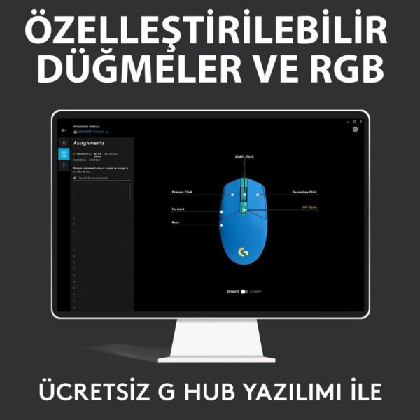 Logitech G102 910-005801 Mavi Lightsync Optik Kablolu Oyuncu Mouse Outlet
