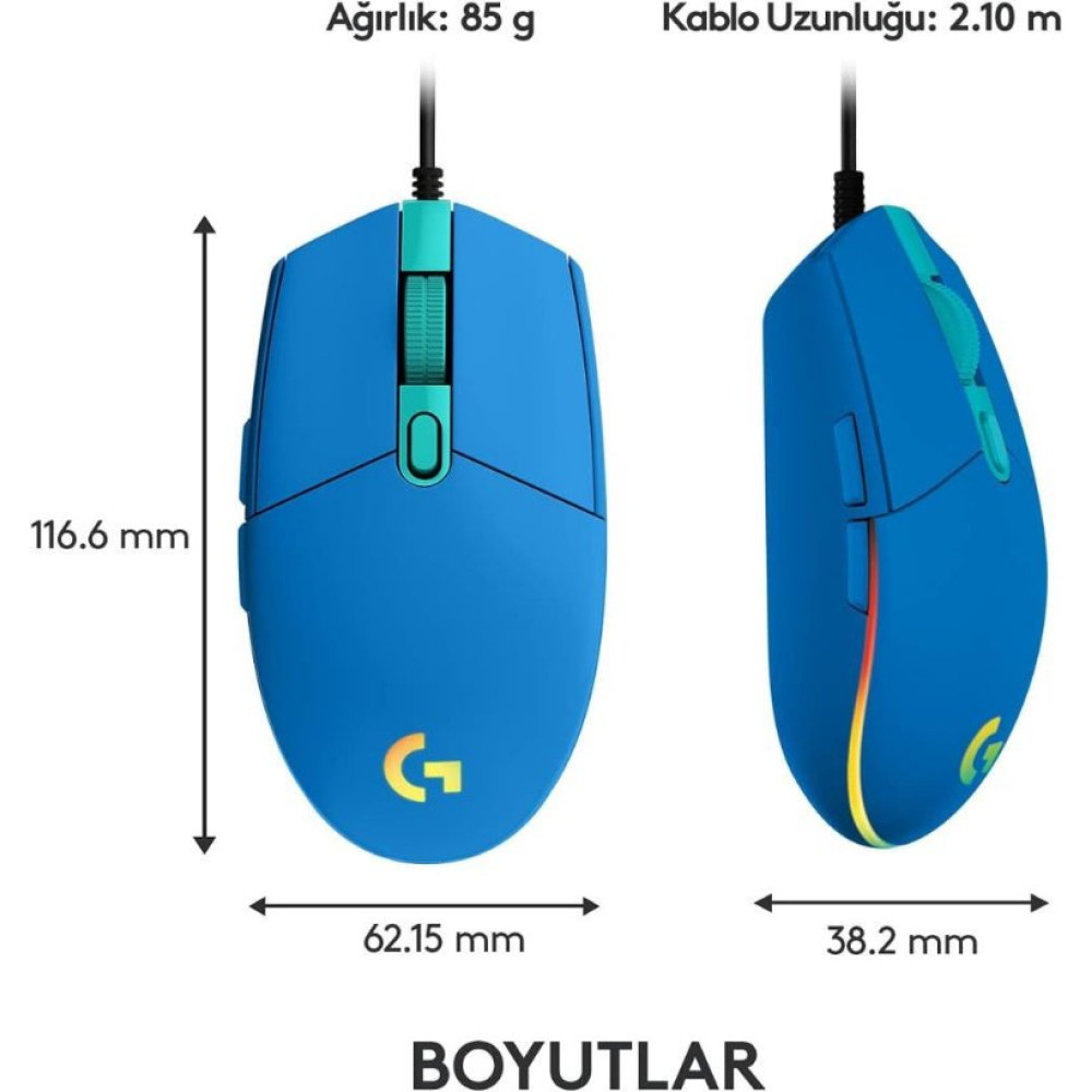 Logitech G102 910-005801 Mavi Lightsync Optik Kablolu Oyuncu Mouse Outlet