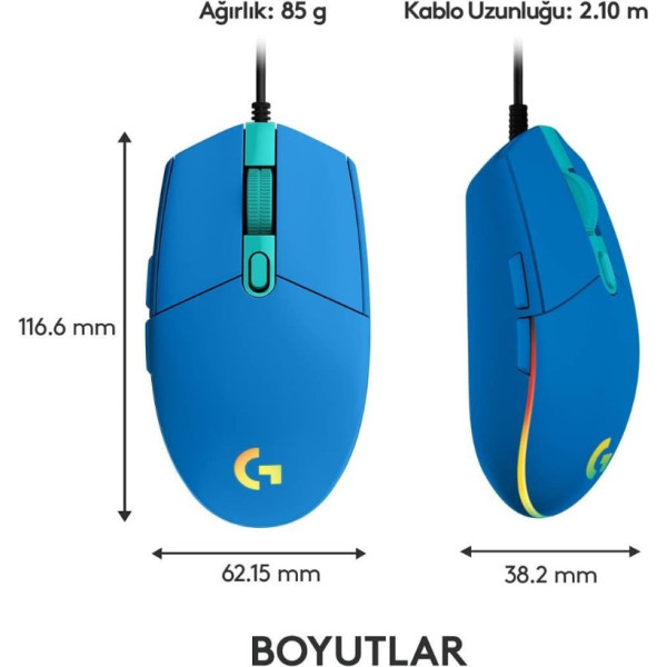 Logitech G102 910-005801 Mavi Lightsync Optik Kablolu Oyuncu Mouse Outlet