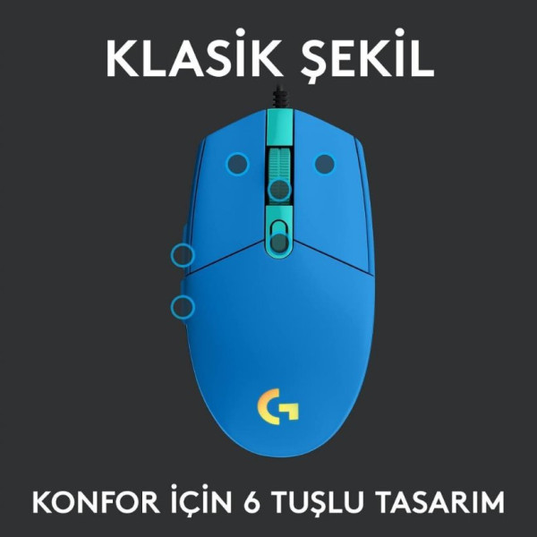 Logitech G102 910-005801 Mavi Lightsync Optik Kablolu Oyuncu Mouse Outlet