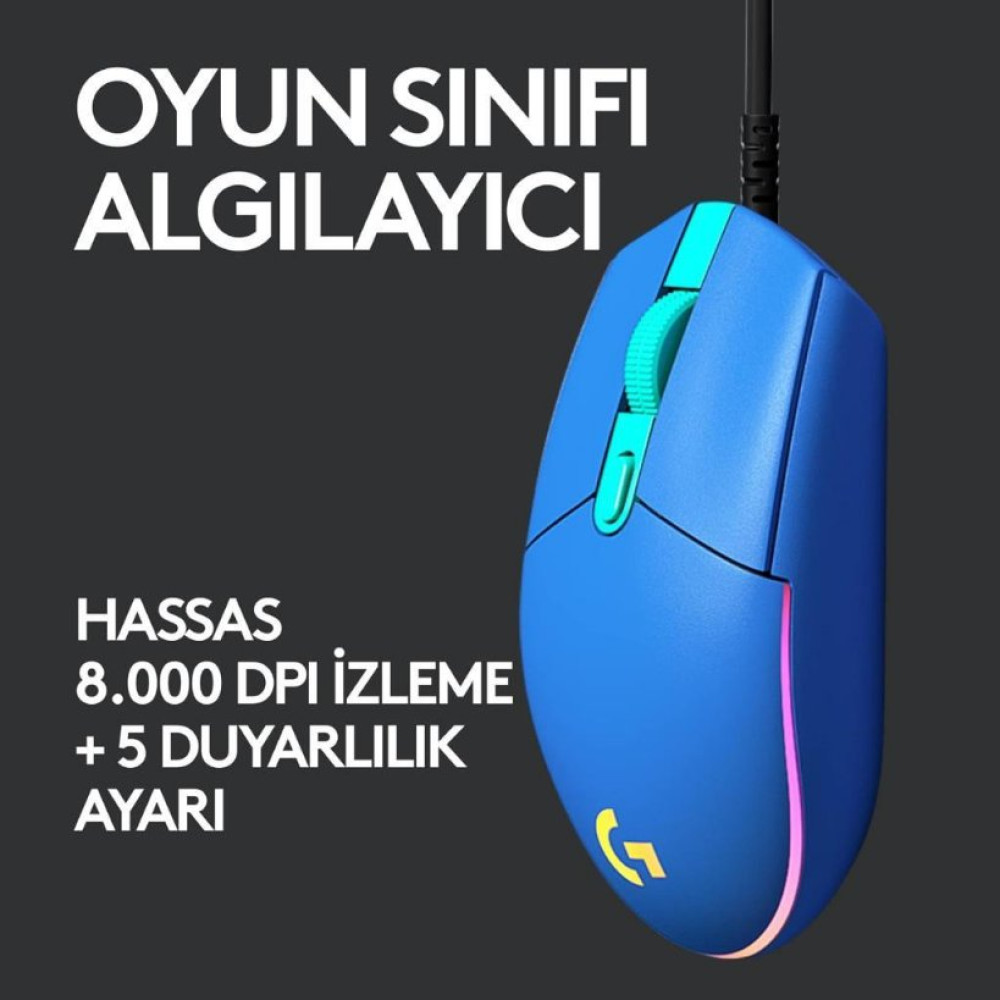 Logitech G102 910-005801 Mavi Lightsync Optik Kablolu Oyuncu Mouse Outlet