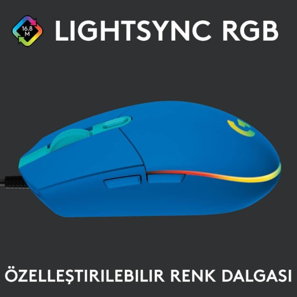 Logitech G102 910-005801 Mavi Lightsync Optik Kablolu Oyuncu Mouse Outlet