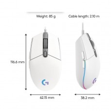 Logitech G G102 Lightsync RGB Kablolu Gaming Mouse, Beyaz,