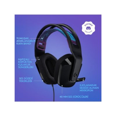 Logitech G335 Siyah Kablolu Mikrofonlu Kulak Üstü Oyuncu Kulaklığı - teşhir