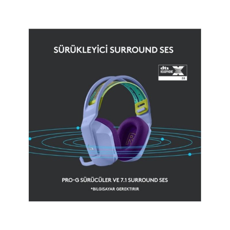 Logitech G733 Lightspeed Lila RGB 7.1 Kablosuz Kulak Üstü Oyuncu Kulaklığı Teşhir