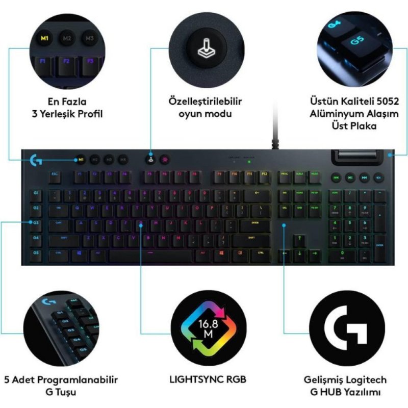Logitech G815 Lightsync RGB Kablolu Mekanik Oyuncu Klavyesi - teşhir