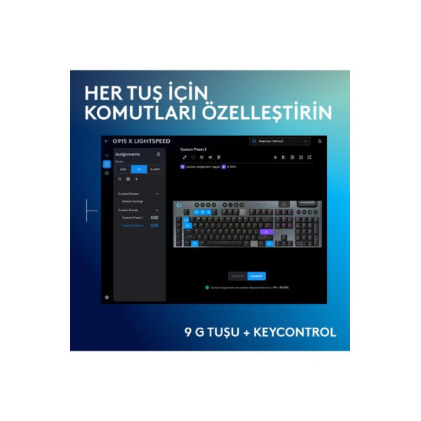 Logitech G915 X Lightspeed TKL 920-012721 Siyah RGB Tactile Switch Kablolu/Kablosuz Mekanik Oyuncu Klavyesi 