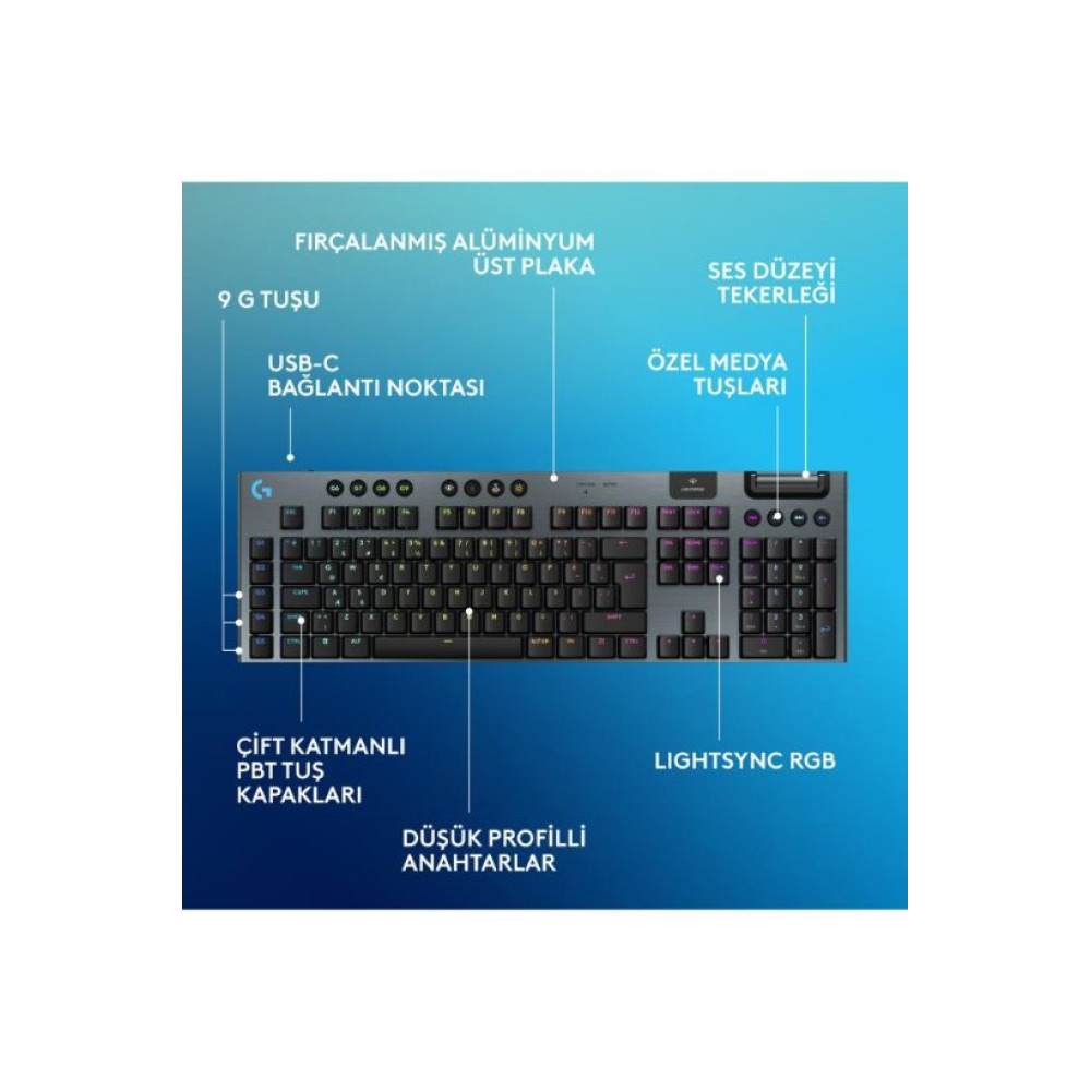 Logitech G915 X Lightspeed TKL 920-012721 Siyah RGB Tactile Switch Kablolu/Kablosuz Mekanik Oyuncu Klavyesi 