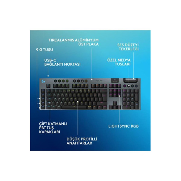 Logitech G915 X Lightspeed TKL 920-012721 Siyah RGB Tactile Switch Kablolu/Kablosuz Mekanik Oyuncu Klavyesi 