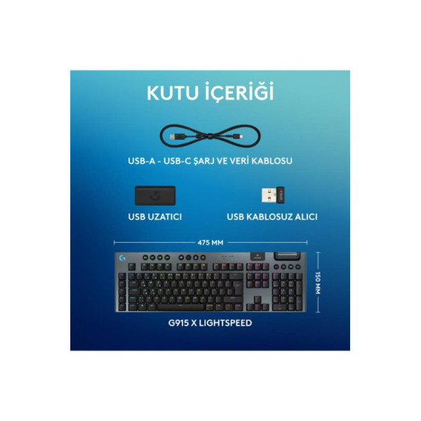 Logitech G915 X Lightspeed TKL 920-012721 Siyah RGB Tactile Switch Kablolu/Kablosuz Mekanik Oyuncu Klavyesi 