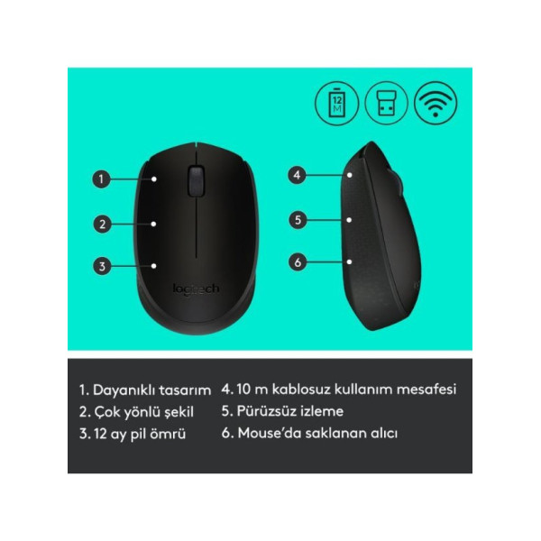 Logitech M171 910-004424 Siyah Optik Kablosuz Mouse Teşhir