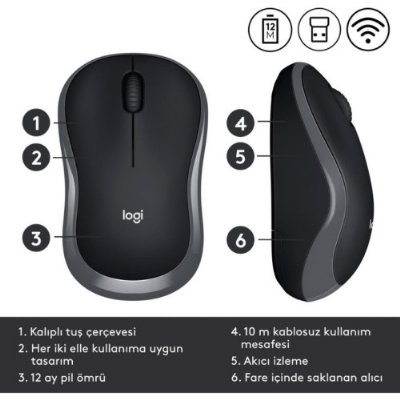 Logitech M185 Kablosuz Mouse, PC, Mac, Dizüstü Bilgisayar