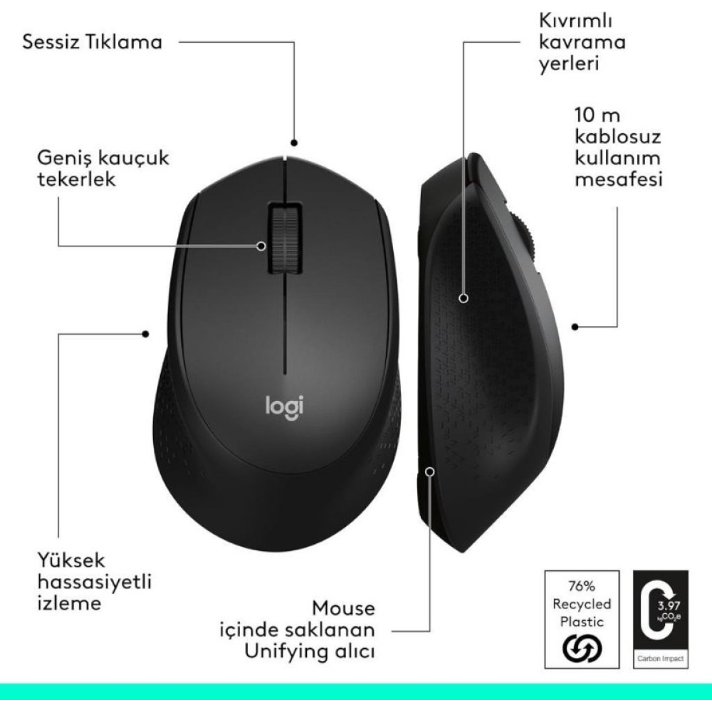 Logitech M330 Silent Plus 910-004909 Siyah Sessiz Optik Kablosuz Mouse- TEŞHİR