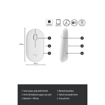 Logitech Pebble M350 910-005716 Beyaz Sessiz Optik Kablosuz Mouse