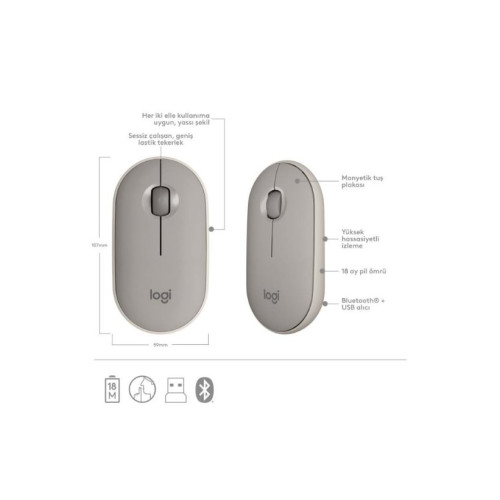 Logitech Pebble M350 910-006751 Bej Sessiz Optik Kablosuz Mouse
