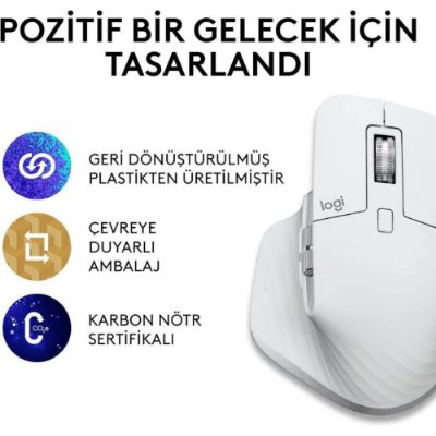 Logitech Mx Master 3S 910-006560 Açık Gri Şarjlı Sessiz Ergonomik Lazer Kablosuz Mouse - outlet