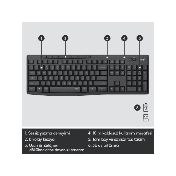 Logitech MK295 Silent Kablosuz Klavye Mouse Seti - Teşhir