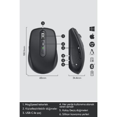 Logitech MX Anywhere 3 910-005988 Siyah Şarjlı Lazer Kablosuz Mouse Outlet