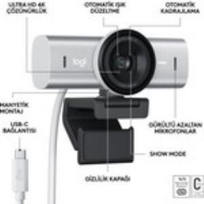 Logitech MX Brio Açık Gri 4K Ultra HD Mikrofonlu Webcam