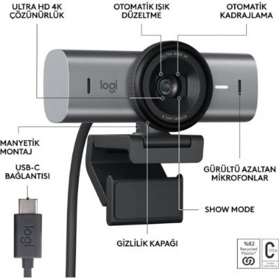 Logitech MX Brio Grafit 4K Ultra HD Mikrofonlu Webcam