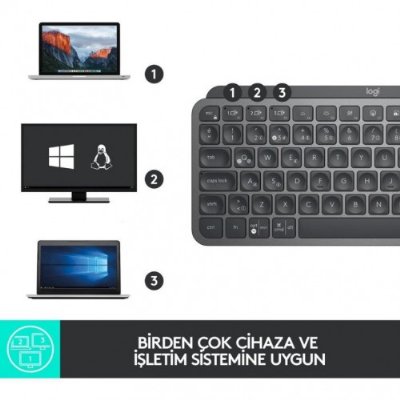 Logitech MX Keys Mini Minimalist Kablosuz Bluetooth Aydınlatmalı Türkçe Q Klavye - Siyah