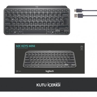 Logitech MX Keys Mini Minimalist Kablosuz Bluetooth Aydınlatmalı Türkçe Q Klavye - Siyah