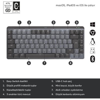 Logitech MX Mechanical Mini 920-010780 TKL Kablosuz Mekanik Klavye - Teşhir