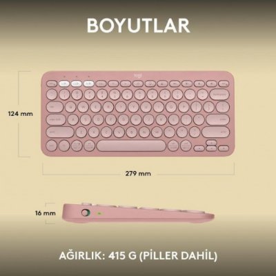 Logitech Pebble Keys 2 K380S 920-011861 Pembe Kablosuz Klavye - Teşhir