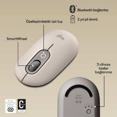 Logitech POP Emoji 910-006651 Bej Sessiz Optik Kablosuz Mouse 4'LÜ PAKET - TEŞHİR