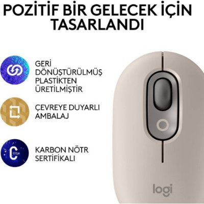 Logitech POP Emoji 910-006651 Bej Sessiz Optik Kablosuz Mouse 4'LÜ PAKET - TEŞHİR