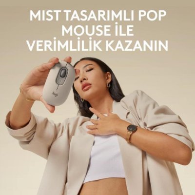 Logitech POP Emoji 910-006651 Bej Sessiz Optik Kablosuz Mouse 4'LÜ PAKET - TEŞHİR