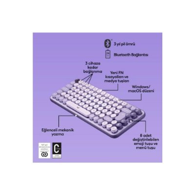 Logitech POP Keys 920-011527 Krem Mor TKL Kablosuz Mekanik Klavye Outlet