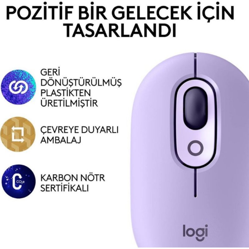 Logitech POP Emoji 910-006547 Lila Sessiz Optik Kablosuz Mouse Teşhir