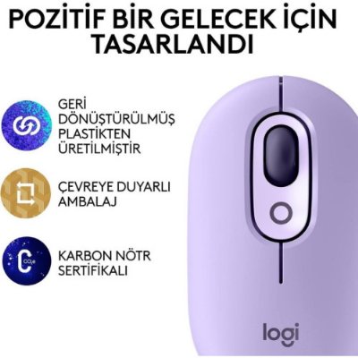 Logitech POP Emoji 910-006547 Lila Sessiz Optik Kablosuz Mouse Teşhir